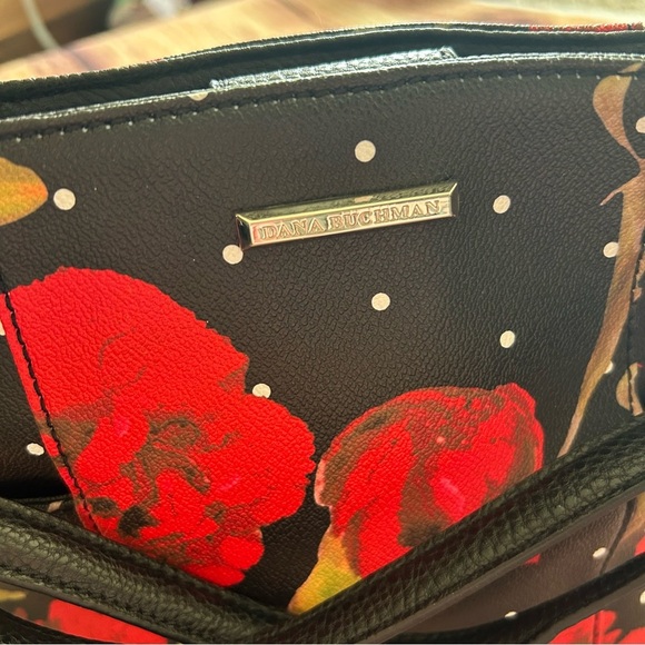 Dana Buchman Black and Red Floral Leather Purse - Picture 2 of 7